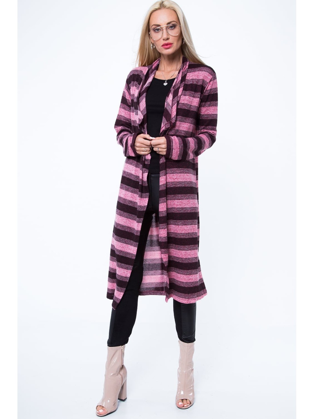 Burgundy and pink striped cardigan MP16152 - Online store - Boutique